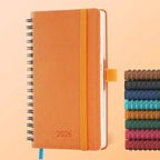 IN-LUXPRO Planner 2026 Daily Weekly and Monthly,6.5"x3.75",12 Months Spiral Bound Calendar Agenda with Self-adhesive Pen Holder,2026 Appointment Book with Vegan Leather Soft Cover,Orange