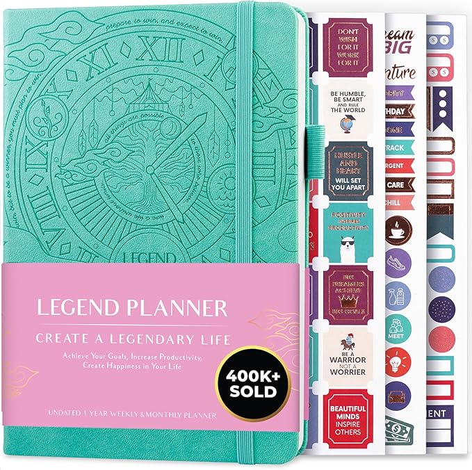 Legend Planner – Weekly & Monthly Life Planner to Hit Your Goals & Live Happier. Organizer Notebook & Productivity Journal. A5 (Aquamarine)