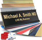 Custom Name Plate with Choice of Mounting for Walls, Doors, Cubicles, Hanging and More - Personalized Gloss Black Plastic Gold Letters - USA Made 2x10 - B3