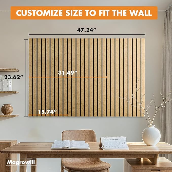 Cork Board Tiles for Wall with Push Pins, Removable 48" x 24" Slat Bulletin Board Sets, Adhesive Pin Board | Magrowill 6 Packs Felt Panels for Office Home Classroom Dorm Interior Wall Decor