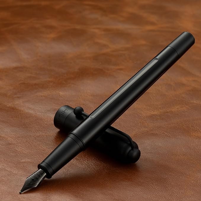 HUASHILAI Luxury Matte Black Forest Fountain Pen Set,Titanium Black Extra Fine and Medium Nibs,Includes 2 Ink Converters,10 Ink Cartridges,15ml ink，Premium Gift Case for Calligraphy (Medium Nib)