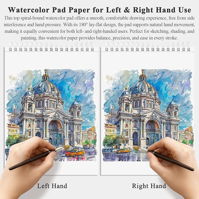 Watercolor Sketchbook 10"x12", 32 Sheets (64 Pages) Water Color Paper, 140lb/300gsm Watercolor Paper, Spiral Hardcover Watercolor Notebook for Painting, Water Color Sketch Books for Teens & Adults.