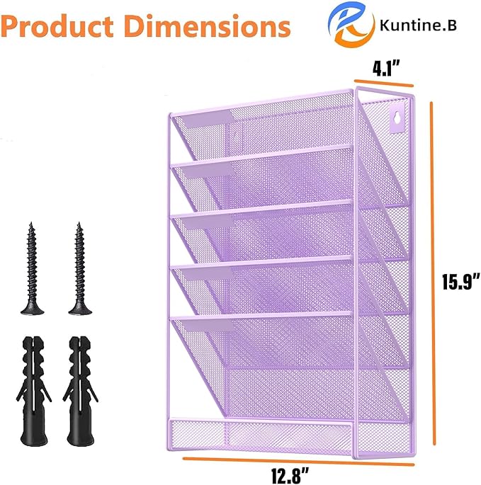 Kuntine.B 6-Tier Wall File Organizer Hanging File Organizer Cubicle Organizer Wall File Holder for Office Home (Purple, 6 Tier)
