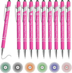 Custom Pens Bulk Personalized Ballpoint Pen with Stylus Tip Customized Engraved Pens with Name Logo Soft Black Ink with Touch Metal Office for Business Office Teacher School Corporate Gifts Pink