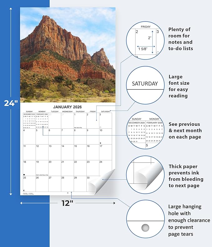 2026 Utah National Parks Monthly Wall Calendar | Travel Calendar 2025-2026