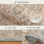 GENIMO 6x9 Area Rugs for Living Room, Machine Washable Non Slip Vintage Rugs, Low Pile Lightweight Chenille Print Rug for Bedroom, Dining Room, Home Office, Oatmeal Beige