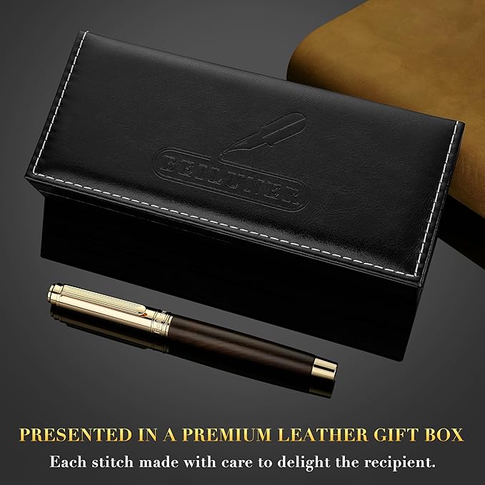 BEILUNER 316 Fountain Pen,Stunning Luxury Blackwood,24K Gilded Nib(Medium),Gorgeous 24K Gold Finish, Ink Converter,Trustworthy Gift for Men&Women-Elegant,Executive,Graduation Pens for Writing, BK-M