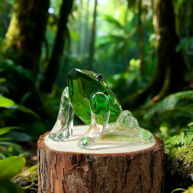 H&D HYALINE & DORA Small Crystal Frog Figurine Collection Paperweight Table Centerpiece Ornament(Green)