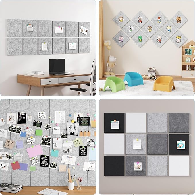 Baysola Large Cork Boards for Walls – 48" x 36" Self Adhesive Felt Wall Tiles, Ideal for Office Wall Organizing Bulletin Board, Easy to Install Cork Boards Felt Board