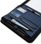 Forevermore Portfolios Padfolio Binder - Professional Faux Leather Travel Organizer Pouch for Tablet, Documents, Presentation Folders, Zipper Closure, Notepad - Blue
