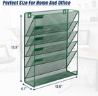 EASEPRES Desk File Organizer Mesh 6-Tier, Hanging Wall Mount Document Organization Stand, Desktop Vertical Mail Paper Folder Holder Rack with Bottom Tray for Office Home Cubicle Countertop, Dark Green