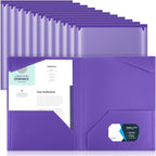 Henoyso 18 Pcs Plastic Folders with Clear Front Pockets Heavy Duty File Folders with 2 Pockets and Card Slot for Student Communication School Office Presentation Report (Purple)