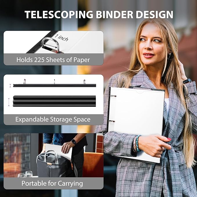 WOT I Telescoping Project Organizer 2-Pack, Refillable Binder with Dividers and Pockets, 13 Pocket Folders, 1 Inch 3 Ring Binder, White