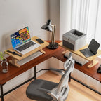 Qecamy Bamboo Monitor Stand Riser for Desk, Height Adjustable Computer Riser & Laptop Stand, Ergonomic Desktop Organizer Shelf W/ Underneath Storage, Sturdy 100 lbs Capacity for Printer/TV/Home Office