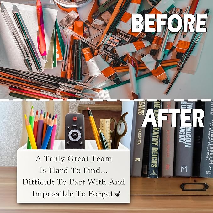 XPH Team Office Pen Pencil Holder Organizer for Desk, Team Appreciation Gifts for Employees, Gifts for Coworkers Women Men Wooden Box Sign for Home Office Desk Tabletop Decorations