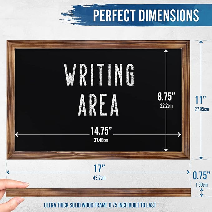 HBCY Creations 11" X 17" Torched Brown Solid Wood Frame Wall Chalkboard, Magnetic Surface, Home Décor, Restaurant & Café Menus, Blackboard, Includes Chalk, Eraser & Hanging Hardware