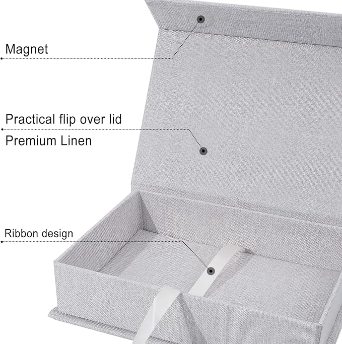 Sprsthai 5x7 Archival Photo Storage Box with Lid – Stackable Memory Keepsake Organizer for Photos, Certificates, Jewelry & Scrapbooking Supplies Grey