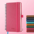 IN-LUXPRO Planner 2026 Daily Weekly and Monthly,6.5"x3.75",12 Months Spiral Bound Calendar Agenda with Self-adhesive Pen Holder,2026 Appointment Book with Vegan Leather Soft Cover,Rose Red