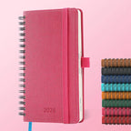 IN-LUXPRO Planner 2026 Daily Weekly and Monthly,6.5"x3.75",12 Months Spiral Bound Calendar Agenda with Self-adhesive Pen Holder,2026 Appointment Book with Vegan Leather Soft Cover,Rose Red