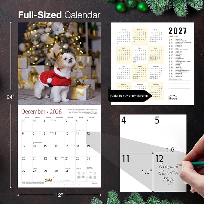 MICASA PRESS Shih Tzu 2026 Wall Calendar 12 Month | 12" x 24" Open | Thick & Sturdy Paper | Holiday Gift | Cute Puppy Dog Calendar 2026