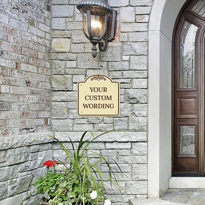 Custom Decorative Sign, Personalized Metal Sign for Business, Driveway, Home, Airbnb, Office Door Plaque,Brown Border Sign, 12x12 Inches, ACM, Fade Resistant, Made in USA by Sigo Signs