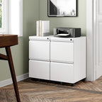 BYNSOE 2 Drawers File Cabinet with Lock Metal Vertical File Cabient with Wheels Mobile File Cabinet for Office Home Legal/Letter/a4 Size Require Assembly (White, 2 Drawers)
