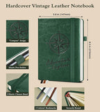 PAIBAS Graph Notebook for Women Men, 160 Pages Grid Paper, Graphing Notebooks for School, Work, Quad Ruled, Inner Pocket, A5 Hardcover Vintage Leather Journals for Writing, 5.8"x8.5" (Green)