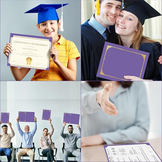 HAUTOCO 50 Packs Certificate Holders, Purple Diploma Holders, Document Award Covers Certificate Folders with Gold Foil Border for 8.5x11 Letter Size