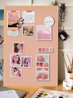 Bulletin Board 23.6 x 17.7 inches, Blush Coral Pin Board, Golden Aluminum Framed Fabric Cork Board with 10 Push Pins