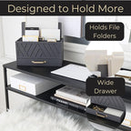 BLU MONACO | Grey Three-Tier Desktop Mail Organizer with Gold Label Holders & Drawer | Stylish Mail Holder and Countertop Document Storage for Home or Office