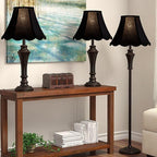 GOSO Black Scalloped Lamp Shades Set of 2 Medium Replac, Braids with Petal Edges,6×13×9.8 Inch Spider Lamp Shade for Table Lamp and Floor Lamps Easy Assembly, Modern Faux Silk Shades for Living Room