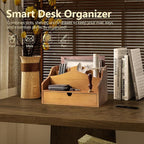 Pine Wood Mail Organizer For Desk - Rustic Mail Sorter With Drawer & Dividers 4-Slot Letter Sorter For File And Jewelry - Wooden Letter Holder For Desk Organization & Home Office Decor (Yellow)