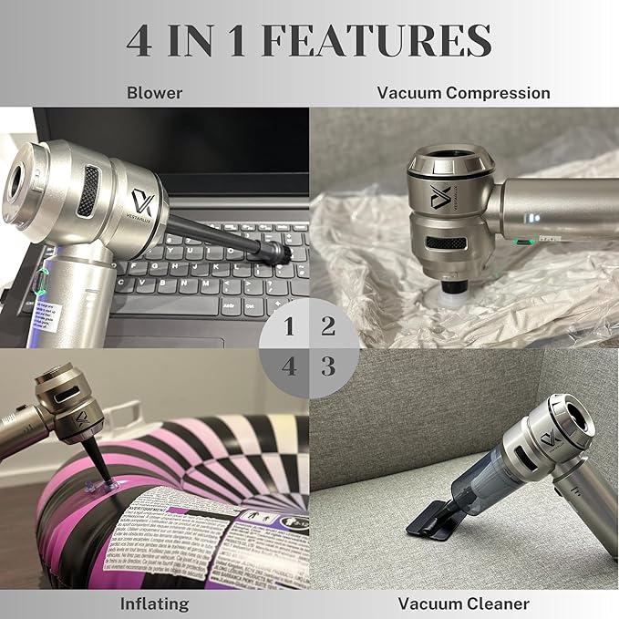 Handheld Car Vacuum Cleaner Cordless Powerful 25000PA Strong Suction Blowing AirDuster Brushless Motor 3Speeds Mini Portable Rechargeable Lightweight 4in1Vacuum Blower Car Home Office Vehicle Pet Hair