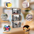 AGPTEK Magnetic File Holder, 3PCS File Paper Mail Organizer No Drilling Magnet Paper Mail Organizer Magazine Basket, Hanging Wall Storage Rack for Fridge Cabinets Office Classroom