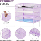 Marbrasse 2 Pack 4 Tier Paper Organizer Letter Tray - Mesh Desk File Organizer with Handle, Paper Sorter Organizer for Letter/A4 Office File Folder Holder (Purple, 12.6" x 9.1" x 10.7")
