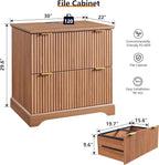 JXQTLINGMU 2 Drawer File Cabinet with Charging Station, 30" Fluted Lateral File Cabinet w/Files Hanging Rod for Letter/Legal/A4, Large Tabletop for Printer, Office Wood Printer Cabinets, Dark Grain