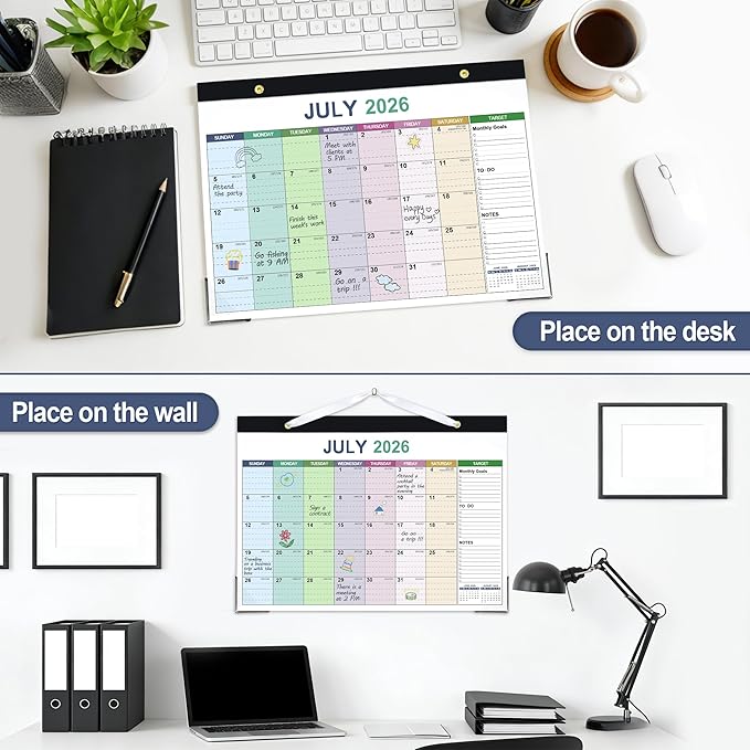 ANYZONE Desk Calendar 2026-2027, 18 Months Calendar from Jan. 2026 to Jun. 2027, 17" x 12" Large Desktop/Wall Monthly Calendar with Corner Protectors, Ample Space ＆ Target for Home, School, Office