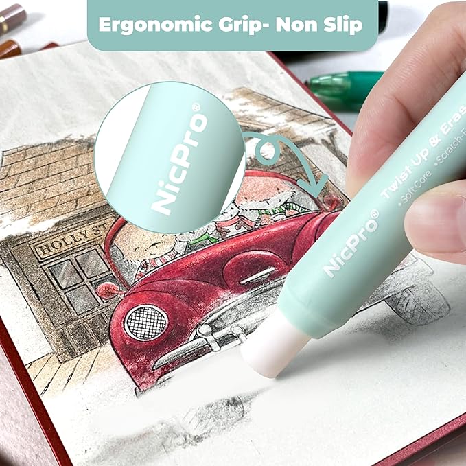 Nicpro 6 Pack Rotary Retractable Erasers, Soft TPE Rubber Twist Large Pencil Erasers in Cute Macaron Colors, Clean-Erasing Eraser for Kids & Students, School Office Supplies Stationary Set