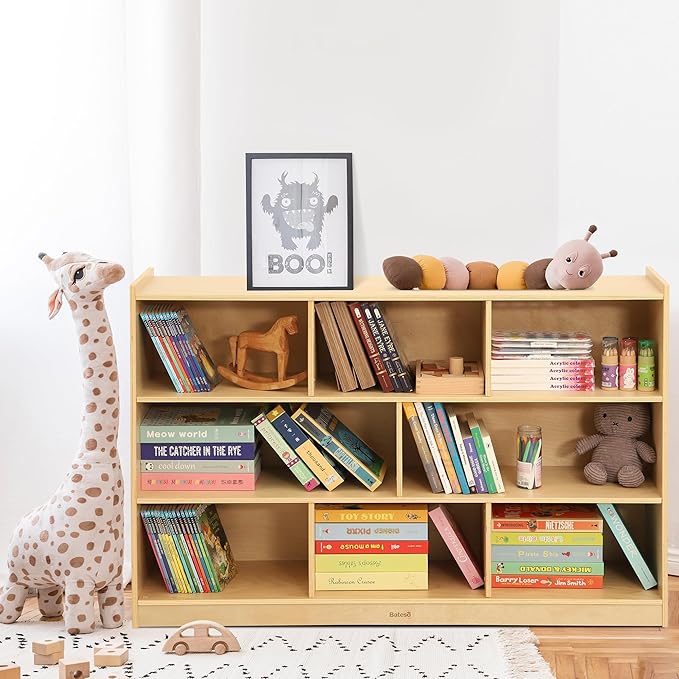 Bateso Toy Storage Organizer for Kids Room, Wooden Kids Bookshelf for Classroom, Cube Storage Organizer for Playroom, 8-Section Montessori Bookshelf & Toy Shelf for Nursery