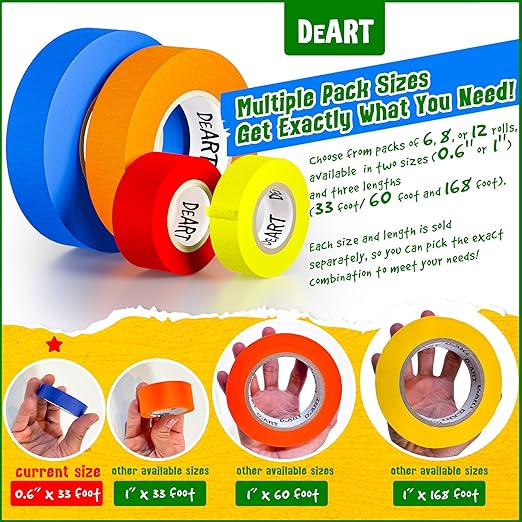 12 Pack Colored Masking Tape, 396 Ft x 0.6 inch Mini Colored Painters Tape for Arts & Crafts Labeling Coding Art Supplies Color Tape Rolls washi-scale Colorful Artist Tapes Classroom School Scrapbook