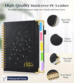 Spiral Notebook Journal with Removable Dividers Tabs, 300 Pages Hardcover Leather 5 Subject College Ruled Notebook, 8"x10" Large B5 Lined Journal for Women Men, Spiral Notebooks for Work School, Black