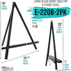 U.S. Art Supply 20" Black Wood Tabletop Easel (2 Pack) - Adjustable A-Frame Canvas Stand for Painting Party & Signs - Table Top Easel for Painting, Canvas Holder, Crafts, Photos, Pictures