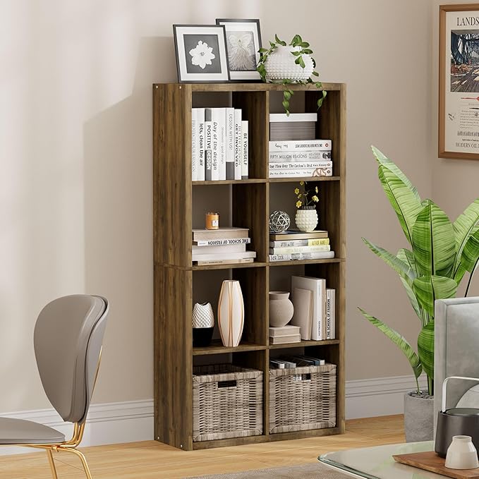 Jpiziso 8 Cube Storage Organizer, Cube Shelf with Heavy-Duty Thick Boards, 25.12" L x 9.37" W x 48.74" H, Smooth Easy-Clean Panels, Simple Assembly, for Living Room Bedroom Office, Brown