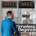 MolnijaPro - The Office Door Sign for Your Home and Business with Bigger Gold Letters - Bright Acrylic Self-Adhesive Sign 9×3 in with Double Sided 3M Tape - Quick and Easy Installation Without Any Tools