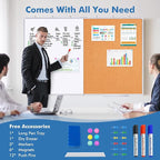 Magnetic White Board and Cork Board Combo, 48 X 36 inches Whiteboard Bulletin Combination Board, Wall Mounted Dry Erase Message Board for Home, School and Office