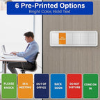Office Door Signs with 6 Printed Status Options – Do Not Disturb, Out of Office, In a Meeting, Please Knock, Back Soon, Come on in – Includes Custom Personalized Blank Sticker for Privacy Workspace or Studio Available and Away