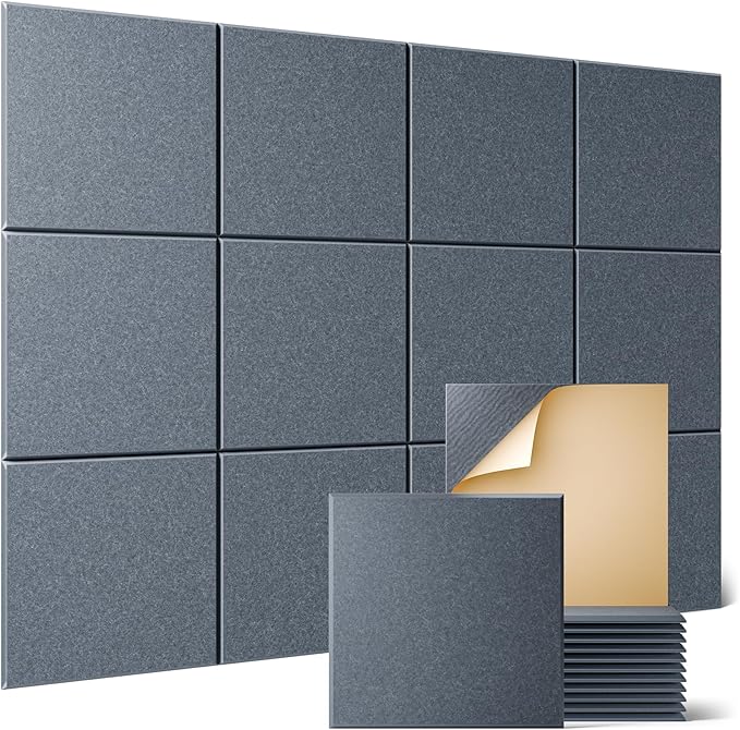 Sonicism 12 Pack Acoustic Wall Panels with Self-Adhesive, 12" X 12" X 0.4" Sound Proof Foam Panels, Decorative Soundproof Wall Panels, Sound Proof Absorbing Tiles for Home & Offices, Gray