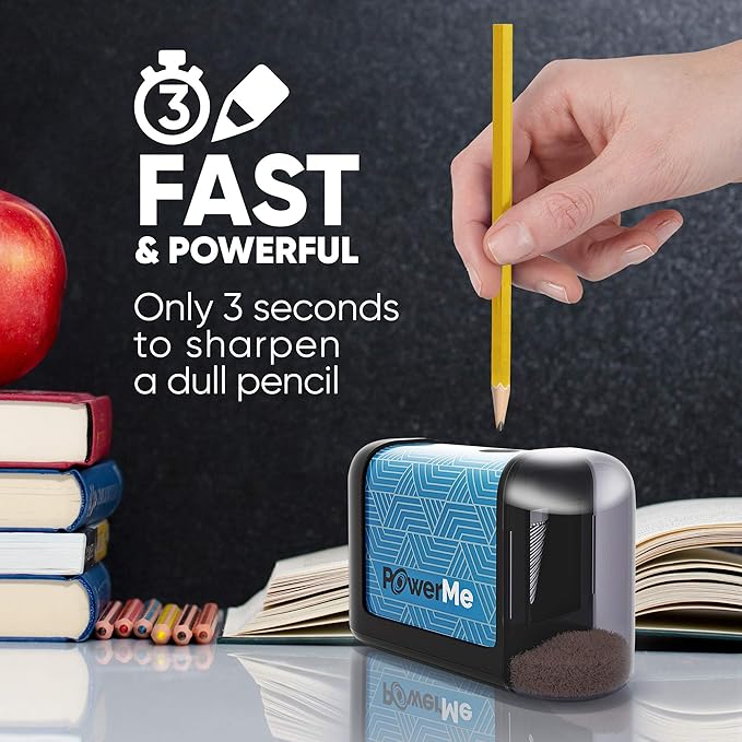 POWERME Battery-Operated Electric Pencil Sharpener for Kids, School, Home, Office - for No. 2 Pencils and Colored Pencils