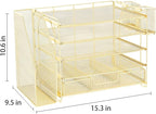 OPNICE Desk Organizer, 5-Tier Paper File Organizer with Drawer & Pen Holder, Office Desk Accessories, Workspace Desktop Organizer for Office Supplies(Gold)