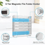 KZWKRG 6 Tier Magnetic File Holder, Large Capacity Mesh Hanging Wall Organizer Vertical Magnetic Hanging File Organizer, Magnetic File Folder Holder for File Cabinets, Office, Whiteboard (White)